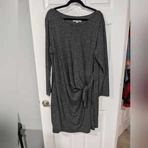 LOFT Plus Charcoal Gray with Black Polka Long Sleeve Dress in Size 20